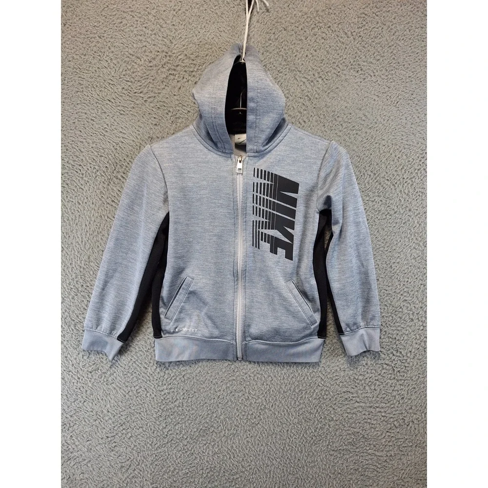 Lot Of 2 Nike Track Jacket Boys 7/L Gray Blue Dri Fit Therma Fleece Lined Zip Up